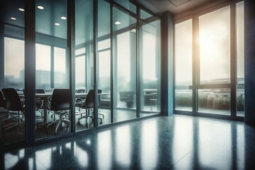 Fototapeta premium Modern Office Space with Glass Walls and Natural Light