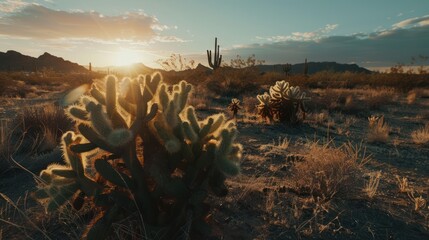 Cactus Silhouette at Sunset in the Desert