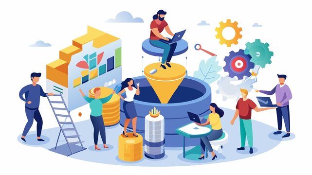 Breaking down silos and fostering cross-functional collaboration. This scene showcases individuals from different departments working side-by-side, emphasizing the importance of teamwork and communica