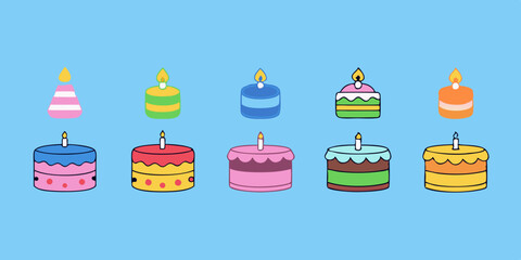 Birthday cake icons. Set of birthday cake icon vector art illustration.
