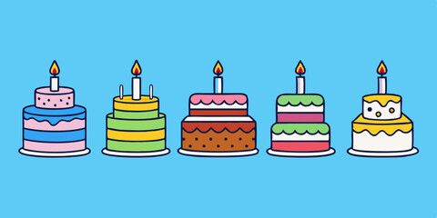 Birthday cake icons. Set of birthday cake icon vector art illustration.
