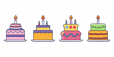 Birthday cake icons. Set of birthday cake icon vector art illustration.
