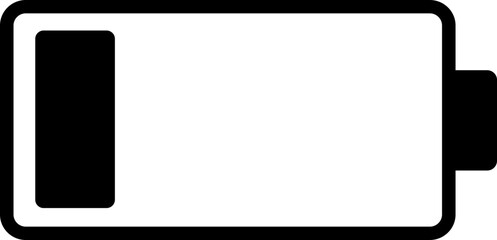 Battery charge indicator icon. Low level battery energy. Alkaline battery capacity charge icon. Flat style - stock vector.