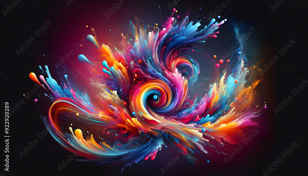 Poster vibrant and colorful abstract background with swirls and splashes of paint, creating a dynamic and e