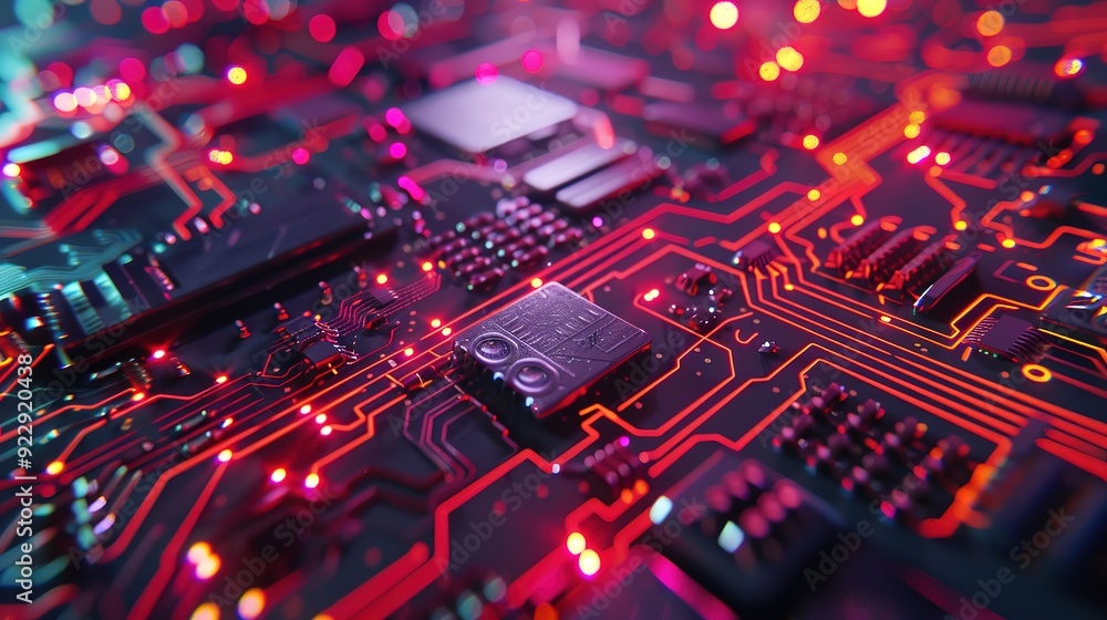 Poster glorious endless travel through circuitboard environment background loop