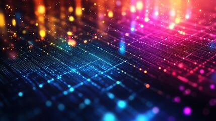 Abstract Digital Network: A mesmerizing abstract illustration of a digital network with vibrant, glowing lines and dots, creating a sense of movement and connectivity. 