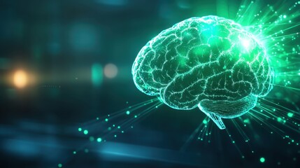 Neurology and Brain Disorders Concept: 3D Render Showing Neural Pathways and Affected Areas, Flat Design with Copy Space.