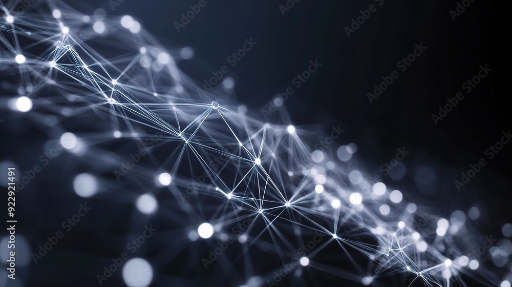 Poster digital network wave: a mesmerizing web of interconnected nodes and lines forms a dynamic, glowing w