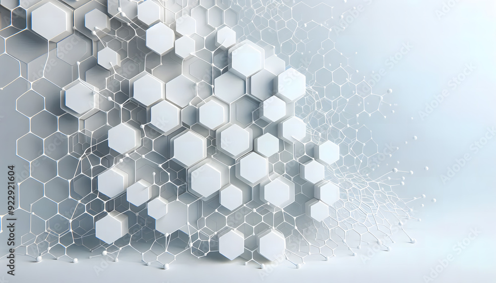 Poster a white background with delicate interconnected hexagon patterns creates a clean and modern look.