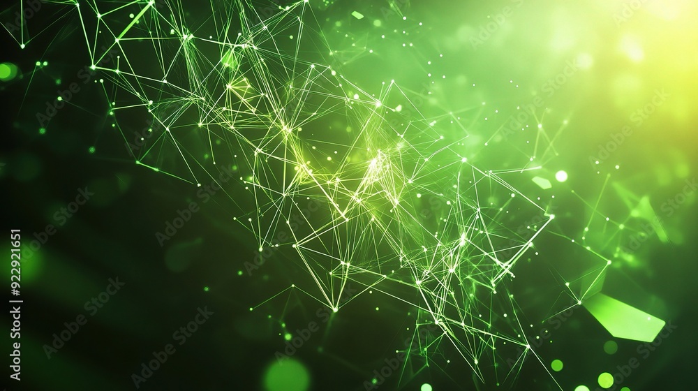Poster emerald network: a vibrant green abstract background with interconnected nodes and lines, conveying 