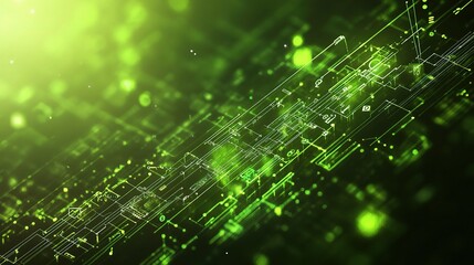 Obraz premium Emerald Network Convergence: Dive into a vibrant green digital landscape, where intricate data streams and glowing nodes converge, symbolizing the power and potential of modern technology.
