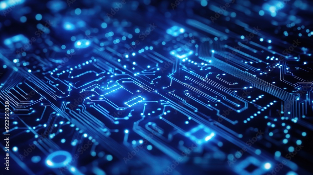 Poster digital brain: glowing circuitry illuminates the intricate pathways of a powerful motherboard, symbo