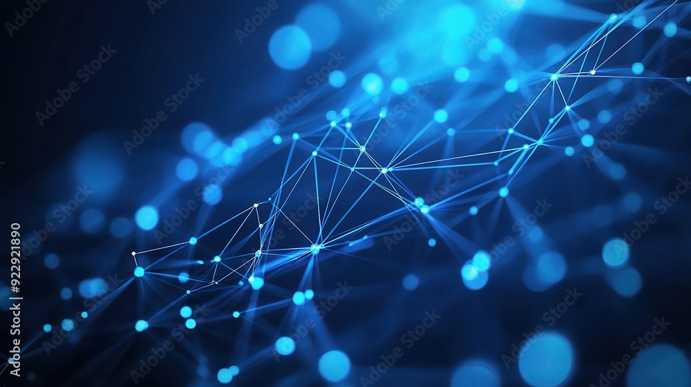 Poster abstract network: blue, glowing lines intertwine in a mesmerizing digital landscape. the intricate c