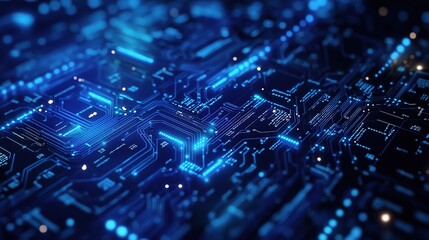 Obraz premium Digital Matrix: A mesmerizing web of glowing circuitry pulses with energy, illustrating the power and complexity of modern technology.
