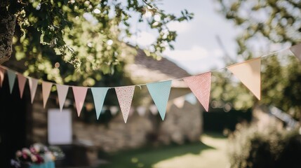 Minimalist bunting in pastel colors decorating 