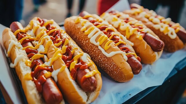 Athletic Contest of Gourmet Speed - Record Breaking Hot Dog Eating Challenge at the Olympics. Culinary Competition and Sportsmanship.