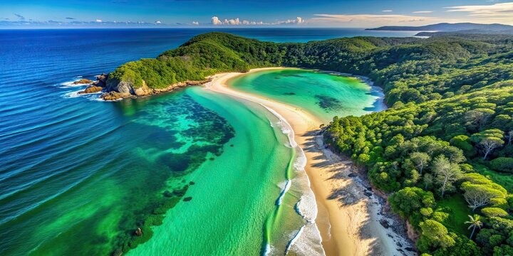 Drone view of a stunning emerald beach, beach, drone, aerial, view, beautiful, emerald, ocean, water, waves, sand, coastline