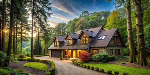 House nestled in a secluded woodland setting , forest, cabin, tranquil, nature, solitude, remote, trees, peaceful, exterior