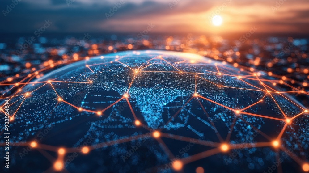 Poster stunning digital globe connected by glowing lines, representing the innovative concept of global net