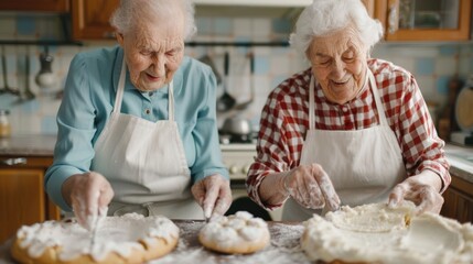 Senior Couple Baking Homemade Cakes and Cookies Together in Cozy Kitchen Environment as Cherished Domestic Hobby and Tradition