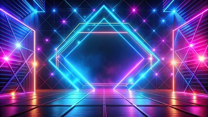 Fototapeta premium Futuristic neon style background with glowing lights and geometric shapes, neon, futuristic, background, lights, glowing