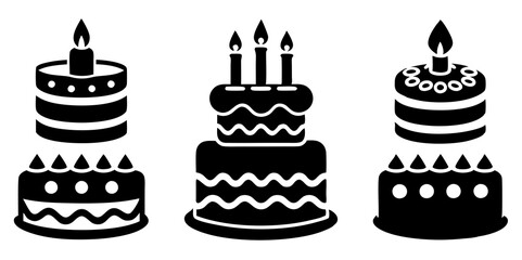 Birthday cake icons. Set of silhouette birthday cake icon vector art illustration.
