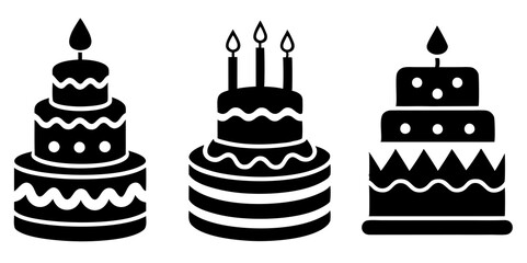Birthday cake icons. Set of silhouette birthday cake icon vector art illustration.
