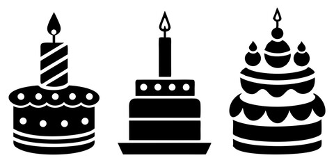 Birthday cake icons. Set of silhouette birthday cake icon vector art illustration.
