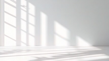 Sunlit Minimalism: A pristine white room bathed in the soft glow of windowpane shadows.