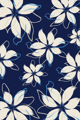 Abstract soft white flowers pattern for Autumn seamless clothes textile in vector with different leaves and plants, seasonal color illustrastion