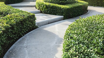 Obraz premium Curve concrete ramp for wheelchair with trimmed plants