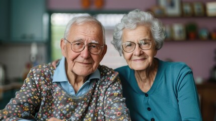 Elderly couple creating sentimental scrapbooks with family photographs stickers and other mementos expressing their passion for preserving memories and sharing their life story together in a cozy