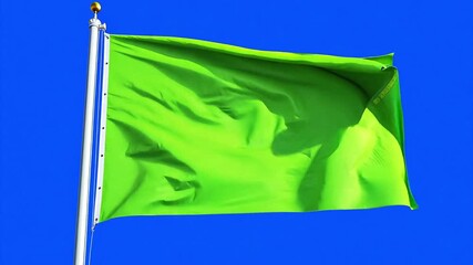 Chroma key green screen flag waving in the wind against a chroma key blue screen background.