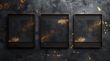 A collection of four framed artworks displayed together,