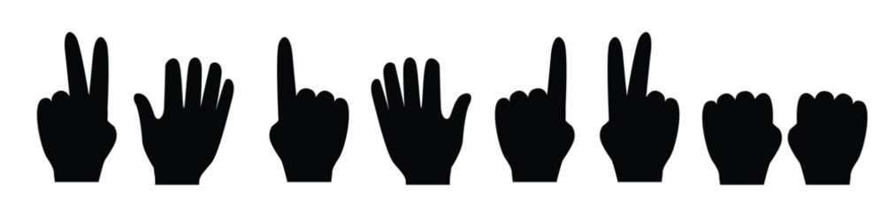 Fingers gestures set Human hand front and back view.