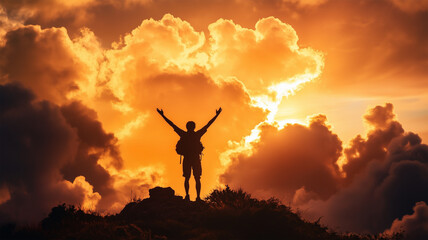 夕焼けと旅する日本男性