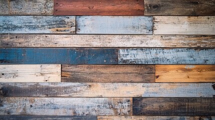 Rustic Wooden Wall Texture: A close-up shot of a weathered, multi-colored wooden wall with an array of textures and tones. 