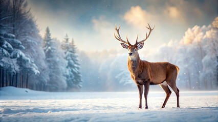 Snow-covered deer standing in a winter landscape, snow, covered, deer, winter, landscape, cold, white, snowy, nature, wildlife