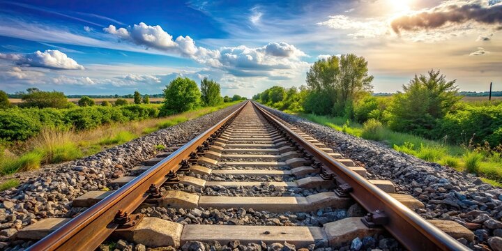 Railroad track stretching into the distance, railway, transportation, infrastructure, travel, metal, train