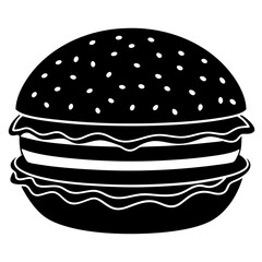 hamburger isolated on white, hamburger vector illustration, food vector art, hamburger silhouette,  burger vector icon, burger cartoon line art, eps