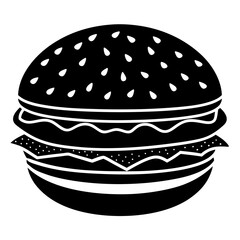 hamburger isolated on white, hamburger vector illustration, food vector art, hamburger silhouette,  burger vector icon, burger cartoon line art, eps
