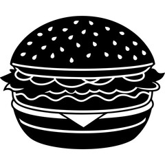 hamburger isolated on white, hamburger vector illustration, food vector art, hamburger silhouette,  burger vector icon, burger cartoon line art, eps