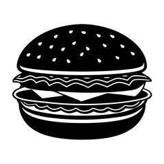 hamburger isolated on white, hamburger vector illustration, food vector art, hamburger silhouette,  burger vector icon, burger cartoon line art, eps