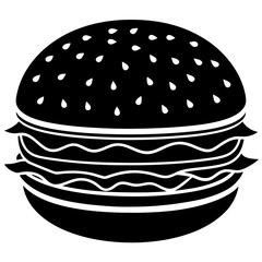 hamburger isolated on white, hamburger vector illustration, food vector art, hamburger silhouette,  burger vector icon, burger cartoon line art, eps