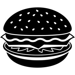 hamburger isolated on white, hamburger vector illustration, food vector art, hamburger silhouette,  burger vector icon, burger cartoon line art, eps