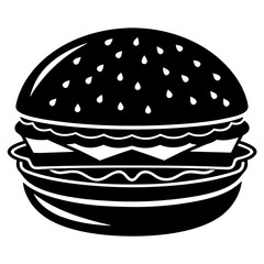 hamburger isolated on white, hamburger vector illustration, food vector art, hamburger silhouette,  burger vector icon, burger cartoon line art, eps