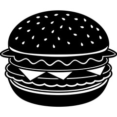 hamburger isolated on white, hamburger vector illustration, food vector art, hamburger silhouette,  burger vector icon, burger cartoon line art, eps
