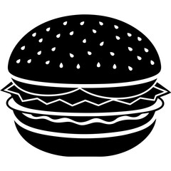 hamburger isolated on white, hamburger vector illustration, food vector art, hamburger silhouette,  burger vector icon, burger cartoon line art, eps