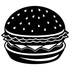 hamburger isolated on white, hamburger vector illustration, food vector art, hamburger silhouette,  burger vector icon, burger cartoon line art, eps