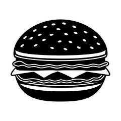 hamburger isolated on white, hamburger vector illustration, food vector art, hamburger silhouette,  burger vector icon, burger cartoon line art, eps